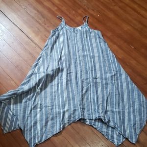 Sleeveless blue and white striped dress